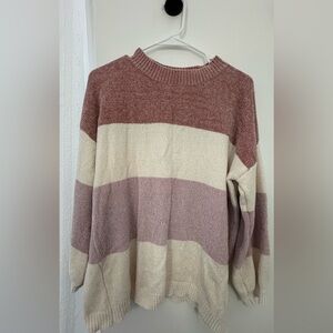 Pink Lily Women's Sweater - Mauve and Cream Stripes